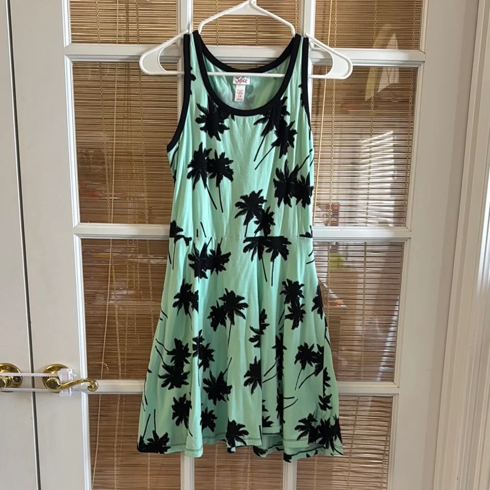 Justice Mint Green Palm Tree Kids Skater Dress